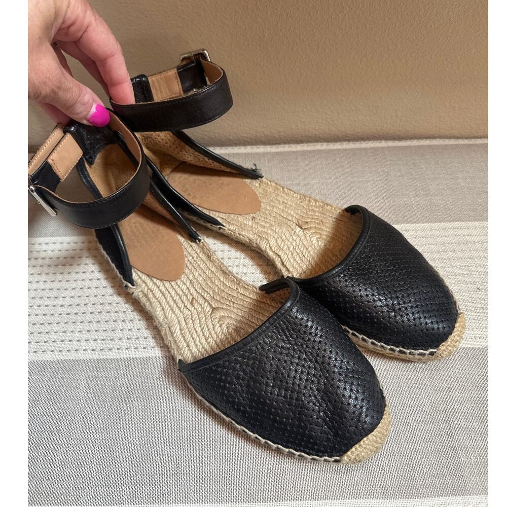 Marc by marc Jacobs Black Leather Flat Espadrilles with Ankle Strap 39.5/ US 9.5